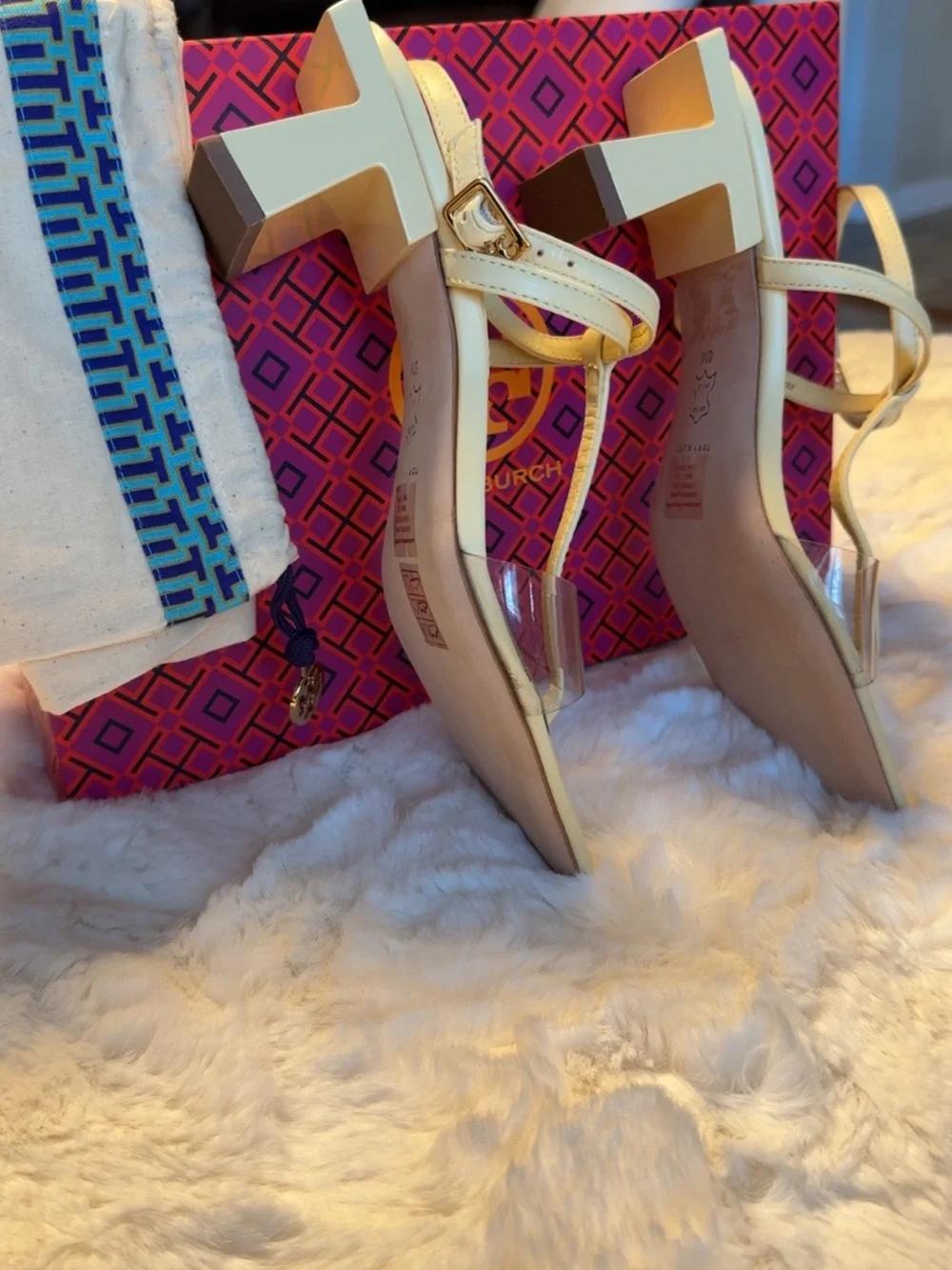 Tory Burch Champagne Ivory Metallic T-Strap Platform Sandals